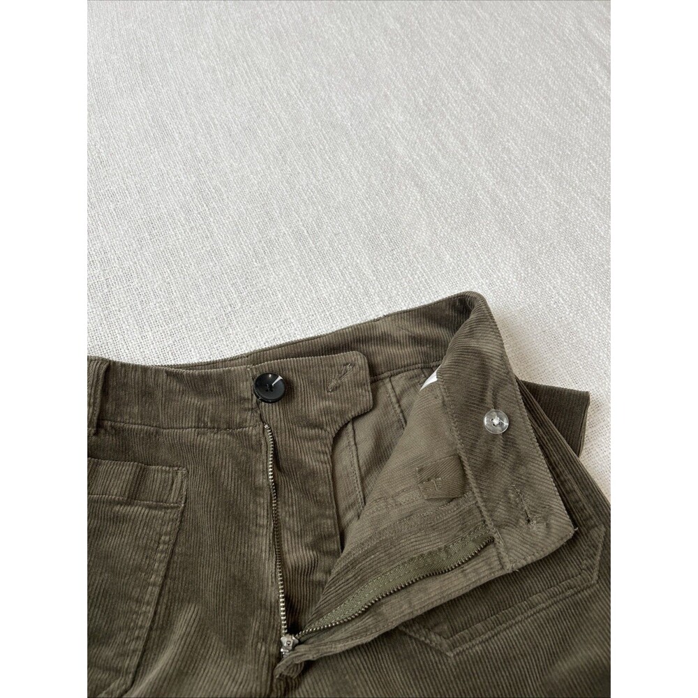 Quince Stretch Corduroy Cropped Wide Leg Pants Olive Green Patch Pockets Size 4 - Picture 13 of 14